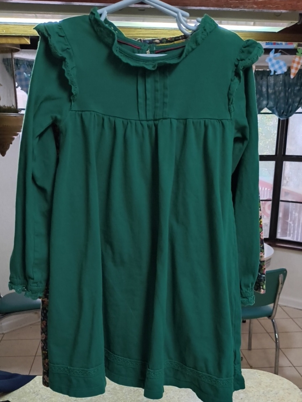 Mini Boden Green Long-Sleeve Ruffled Collar Dress Sz 5-6 GUC.